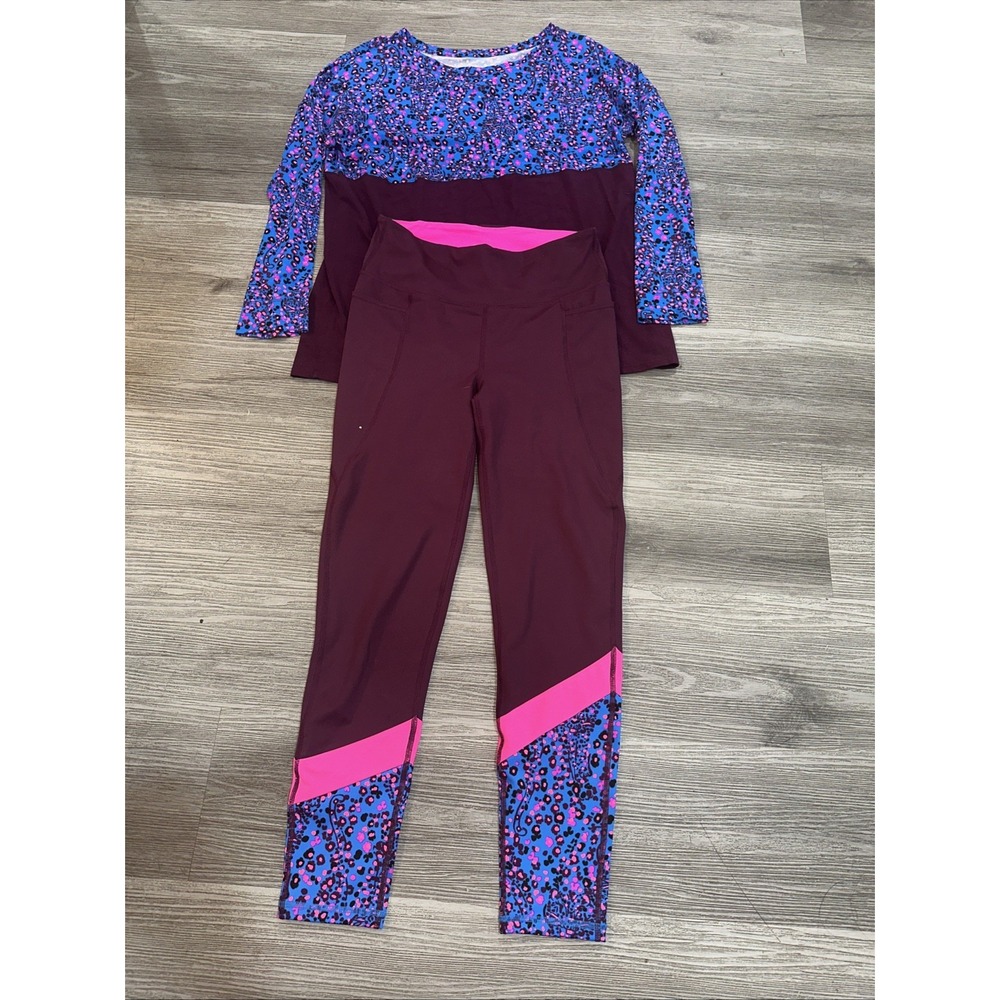 Lily Pulitzer 2 Pc Set Wome Activewear Floral Burgundy Sz M Long Sleeve - Picture 2 of 10